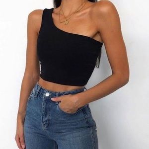 Zara plain black one shoulder top!